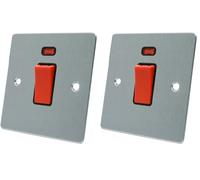 AET FSCCSWBL Satin Chrome Flat 45A Black Insert 1-Gang Plate-45 Amp DP Cooker Switch w/Neon Indicator (Pack of 2)