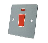 AET FSCCSWWH 45 A 1-Gang Satin Chrome Flat Dp Cooker Switch W/Neon Indicator Plate with White Insert