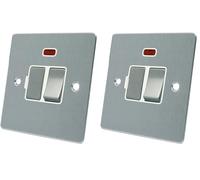 AET FSCSFNWS 13 A Satin Chrome Flat Switched Fused Neon Indicator Spur Connection Unit W/Neon White Insert Metal Rocker Switch (Pack of 2)