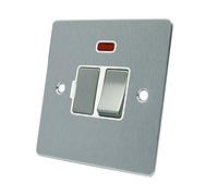 AET FSCSFNWS 13 A Satin Chrome Flat Switched Fused Neon Indicator Spur Connection Unit W/Neon White Insert Metal Rocker Switch