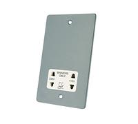 AET FSCSHAWH Satin Chrome Flat White Insert 2-Gang Dual Voltage 115V/230V Shaver Socket, 240 V