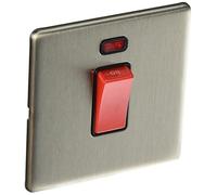 AET SLCSWBL Screwless Satin Chrome Flat 45A Cooker Switch Black Insert 1-Gang Plate