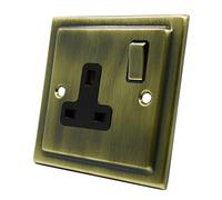 AET VAB1GSOCBB 13 A 1 Gang Victorian Antique Brass Electrical Plug Socket