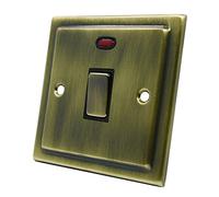 AET VAB20ASWIBB 20 A Double Pole Victorian Antique Brass DP Switch with Neon Indicator