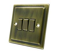 AET VAB3GSWIBB 10 A 3 Gang 2 Way Victorian Antique Brass Light Switch