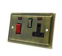 AET VABCC2NBL Victorian Antique Brass Control Unit w/Neon-45A Cooker 13A Switched Plug Socket and Neon Indicators 2-Gang Plate, 240 V