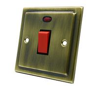 AET VABCSWBL Victorian Antique Brass 45A Switch-45 Amp DP Cooker Switch w/Neon Indicator 1-Gang Plate