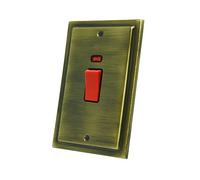 AET VABCSWBLT Victorian Antique Brass 45A Tall Plate-45 Amp DP Cooker Switch w/Neon Indicator 2-Gang Plate