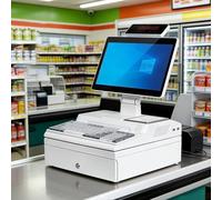 AETEREOS POS Cash Register, All-in-One Cashier Register with 15.6" Touch Screen, POS System for Small Business with CPU I5, 8 GB RAM, 128 GB SSD, Windows 10, for Retail and Restaurant Grey