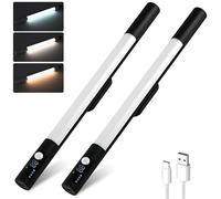 AetherGiow Indoor Wireless Magnetic Under Cabinet Kitchen Lights, Rechargeable LED Intelligent Display Motion Sensor Light, Adjustable 3CCT, 2000mAh Dimmable, Wardrobes, Stairs, 2 Packs (Black)