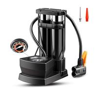 AetherPeak Bike Floor Pump -Activated Pump. Double - Barrel Design for Quick Inflation. Great for Mountain Bikes, Tyres, Sports Balls & More. Fits Presta & Schrader (Parallel bars with watch)