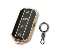 AetherPeak Car Key Cover for Chery Omoda & Jaecoo,TPU 4 Button Key Shell Cover Smart Protector with Keychains Accessories,Fits Jaecoo J7 Jaecoo 5 Luxury 2025-2026(Black Gold)