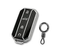 AetherPeak Car Key Cover for Chery Omoda & Jaecoo,TPU 4 Button Key Shell Cover Smart Protector with Keychains Accessories,Fits Jaecoo J7 Jaecoo 5 Luxury 2025-2026(Black Silver)