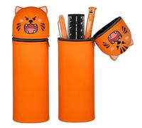 Aethryon 2-in-1 School Pencil Case Made of Soft Silicone, Kawaii Pencil Case, Cartoon Pencil Case, Table Pen Holder, Stand Up Pencil Case, Orange Tiger, Cartoon