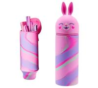 Aethryon 2-in-1 School Pencil Case Made of Soft Silicone, Kawaii Pencil Case, Cartoon Pencil Case, Table Pen Holder, Stand Up Pencil Case, Colourful Rabbits, Cartoon