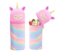 Aethryon 2-in-1 School Pencil Case Made of Soft Silicone, Kawaii Pencil Case, Cartoon Pencil Case, Table Pen Holder, Stand Up Pencil Case, Unicorn pink, Cartoon