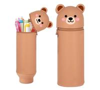 Aethryon 2-in-1 School Pencil Case Made of Soft Silicone, Kawaii Pencil Case, Cartoon Pencil Case, Table Pen Holder, Stand Up Pencil Case, Brown bear, Cartoon