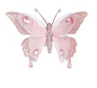 Aetluxery Glitter Butterfly Christmas Tree Ornaments, Plastic Simulation Mesh Pendant with Clip-On Design for Holiday Decor, Festive Home Decoration(Pink)