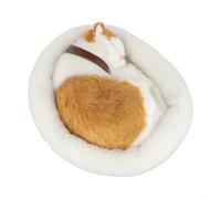 Aetluxery Soft Plush Breathing Cat Toy with Realistic Sleeping Kitten in Woven Basket, Electronic Stuffed Pet Ornament for Home Decoration(Yellow Spotted Cats)