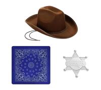 AetMvt 3 PCS Kids Cowboy Hat, Cowboy Accessories Set with Brown Hat, Blue Scarf, Sheriff Badge, Western Fancy Dress for Halloween Party Dress up Day Carnival Cosplay