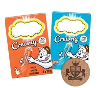 AETN Creations Cat Lover Gift Set - Collectible Cat Coaster & 8 Creamy Cat Treats (4 Salmon + 4 Chicken, 8 x 10g) - Soft Lickable Snacks for Cats & Kittens - Unique Gift for Cat Owners