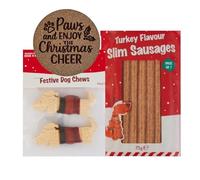 AETN Creations Christmas Pet Stocking Filler for Dogs with Turkey Slim Sausages 75g, Festive Chews 86g and Holiday Coaster | Mini Festive Gift Bundle
