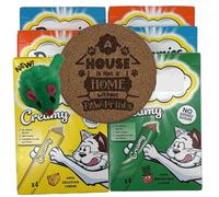 AETN Creations Creamy Cat Treats Variety 6 Pack of 4x10g Sticks - Chicken, Salmon, Cheese & Catnip Flavours + Exclusive AETN Cat Quote Coaster and Toy Mouse