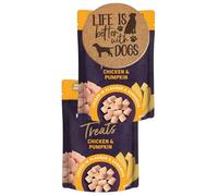 AETN Creations Dog Treat Bundle - Freeze Dried Chicken Breast & Pumpkin 2x40g for Adult Dogs with Exclusive AETN Coaster - Perfect Training Reward