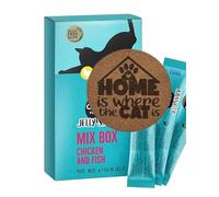 AETN Creations Jelly Snacks Bundle Pack for Cats - 16 x 14g Chicken & Fish Flavours - Includes 1 of 6 Exclusive Cat Quote Coasters