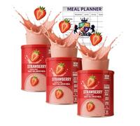 AETN Creations Meal Replacement Shake Powder - Pack of 3 Strawberry Flavour Tins (365g Each) - High-Protein, Low-Sugar, 10 Servings Per Tin + Meal Planner Guide