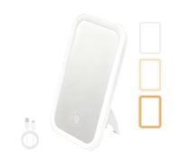 AETPI Rechargeable Makeup Mirror 3 Color LED Lighted Vanity Travel Mirror Portable Dimmable Touch Screen Warm Natural Cool Light Beauty Tabletop Cosmetic Mirror for Dressing Table Bathroom (White)