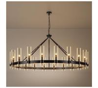 AEULYTIR 20-Lights Black Wagon Wheel Chandelier Modern Farmhouse with Glass Shade, 60 Inch Large Round Industrial High Ceilings Pendant Lighting Fixture for Dining Living Room, Kitchen Island, Foyer