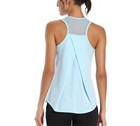 Aeuui Womens Workout Tops for Women Racerback Tank Tops Mesh Yoga Shirts Athletic Running Tank Tops Sleeveless Gym Clothes, Light Blue, XL