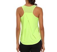Aeuui Womens Workout Tops for Women Racerback Tank Tops Mesh Yoga Shirts Athletic Running Tank Tops Sleeveless Gym Clothes, Fluorescent Yellow, Medium