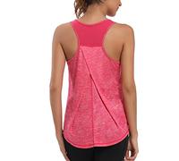 Aeuui Workout Tops for Women Exercise Mesh Racerback Tank Yoga Shirts Gym Clothes, Rose Red, X-Large