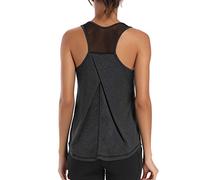 Aeuui Workout Tops for Women Mesh Racerback Tank Yoga Shirts Gym Clothes, Black, Medium