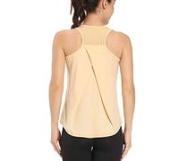 Aeuui Workout Tops for Women Mesh Racerback Tank Yoga Shirts Gym Clothes, Yellow, Large