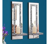 Aeveco Crystal Crush Diamond Mirrored Candle Sconces, Silver Wall Candle Holder Set of 2, Wall Decorations for Living Room，Dining Room (Rectangle Stripe (Style 4))