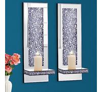Aeveco Crystal Crush Diamond Mirrored Candle Sconces, Silver Wall Candle holder set of 2, Wall decorations for Living Room，Dining Room (Rectangle (style 4))