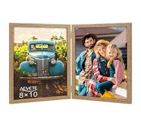 AEVETE 8x10 Picture Frames Double Hinged Wood Folding Photo Frames Vertical with Plexiglass Front, Wood Grain