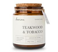 Aeviva Scented Candle, 7.05 oz Teakwood Tobacco Aromatherapy Candle, Natural Soy Wax with Wooden Wick, Candles for Home Scented, Stress Relief Amber Jar Candle Gifts