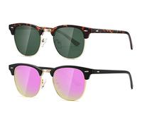 AEVOGUE Polarized Sunglasses For Women And Men Semi Rimless Frame Retro Sun Glasses AE0369, Matte Tortoiseshell Green Lens&matte Black Pink Mirror, One site fit all