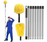 AEVORA 8 Feet High Reach Cobweb Duster, Telescopic Roof Cleaner with Round Brush and Curved Brush 2-in-1 Spider Web Cleaner with 8 Poles for Ceiling Eaves Spider Webs Dust