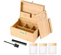 AevQuas Bamboo Storage Box with Combination Lock - Premium Large Bamboo Storage Box with Removable Tray Brush and Glass Storage Jars, Wooden Storage with All Accessories