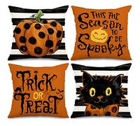 AEVQWEZNC Halloween Throw Pillow Covers Orange Black Cat Cushion Case Trick or Treat This The Season to Be Spooky Pillow Case Spooky Farmhouse Decor for Home Couch Sofa, 18 x 18, 4Pcs