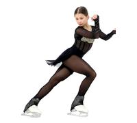 AEVsport Women Mesh Tights for Figure Ice Skating with Seam over the Heel of the Boot, Black, 9