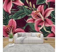 AevuCub 3D Lily Flower Wall Mural - Lily Mural Wallpaper for Living Room, Bedroom Decor, Pink Floral Wall Art, Non-woven Photo Wallpaper 3D Effect, 100x70 cm