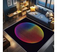 AevuCub 3D Rugs Illusion - Machine Washable Rugs Living Room 100 x 150, Rainbow ColourVapourwave Abstract Patterned Carpet, Non Slip & Soft Low Pile & Stain Resistant