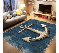 AevuCub Anchor Rug - Machine Washable Door Mat Indoor 50 x 80, Nautical Coastal Small Rugs for Bedroom, Vintage Rustic Wood Texture Patterned Carpet, Non Slip & Soft Low Pile & Stain Resistant