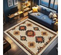 AevuCub Aztec Rugs for Living Room - Machine Washable Door Mat Indoor 40 x 60, Rustic Geometric Small Rugs for Bedroom, Traditional Southwestern Tribal Patterned Carpet, Non Slip & Soft Low Pile